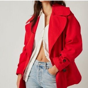 NEW NWT Free People Highlands Peacoat Jacket High Risk Red Urban Outfitt SMALL